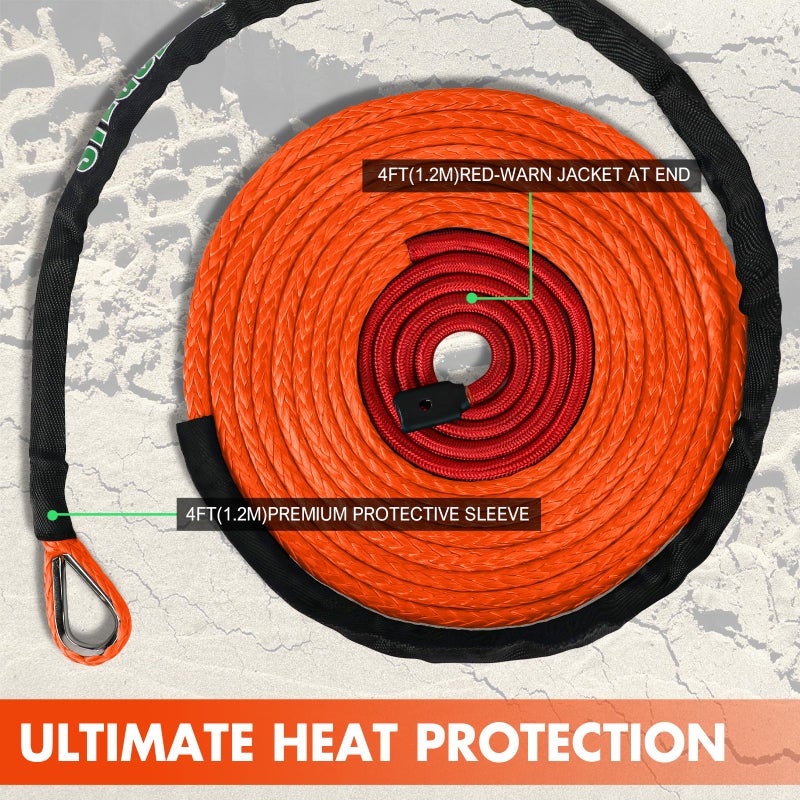 STEGODON Synthetic Winch Rope, 3/8" x100ft 23809LBS Dyneema Winch Rope 3/8 Heavy Duty Winch Cable with Protective Sleeve Forged Winch Hook for 4WD Off Road Vehicle Truck SUV (Orange) - Image 4